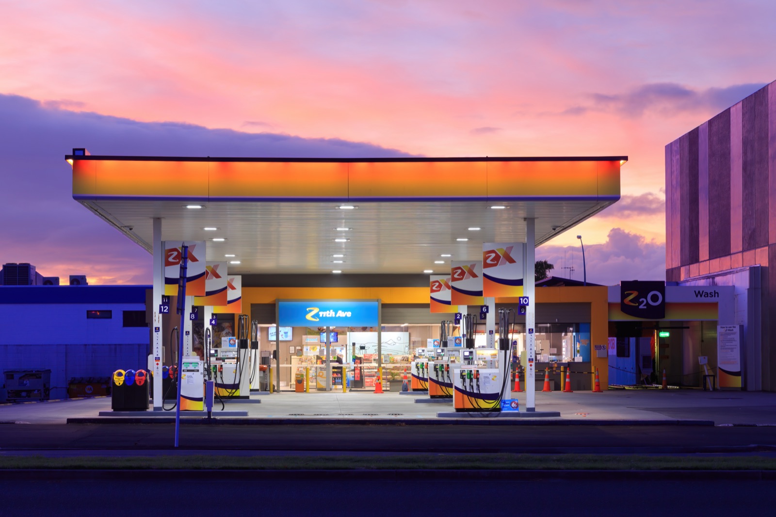 Modern C-store and convenience store at dusk